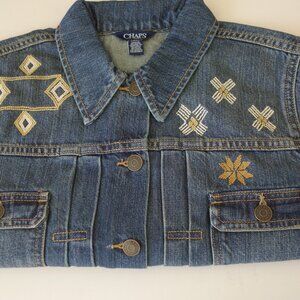 Women's Chaps Denim Embroidered Jean Jacket Sunset Ave Blue Size XS